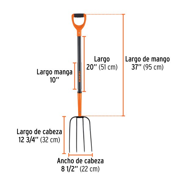 102113 - Bieldo para paja, 4 dientes, mgo de acero 37',puño'Y' TRUPER