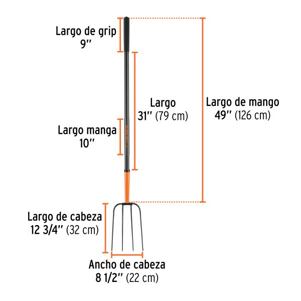102100 - Bieldo para paja, 4 dientes, mgo largo de acero 48' TRUPER