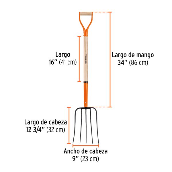 11015 - Bieldo para paja, 5 dientes, mgo 34', puño 'Y', TRUPER