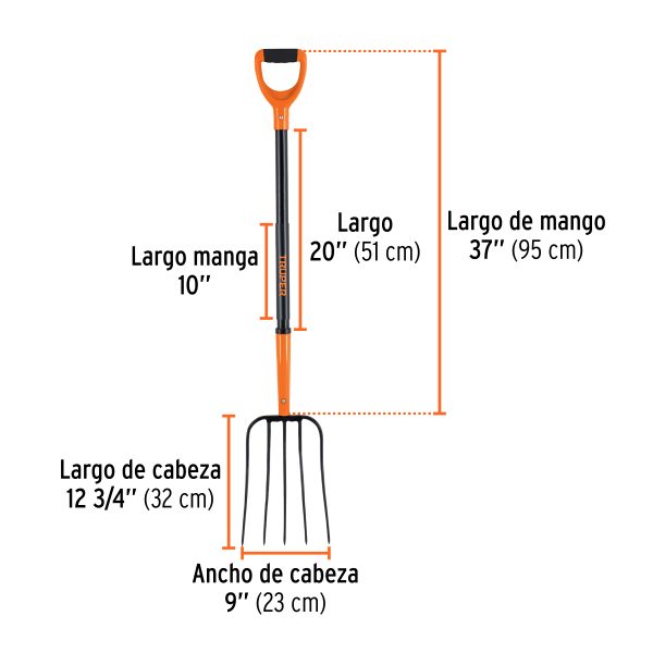 102114 - Bieldo para paja, 5 dientes, mgo de acero 37',puño'Y' TRUPER