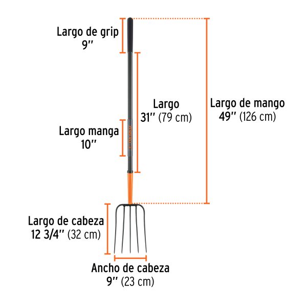 102101 - Bieldo para paja, 5 dientes, mgo largo de acero 48' TRUPER