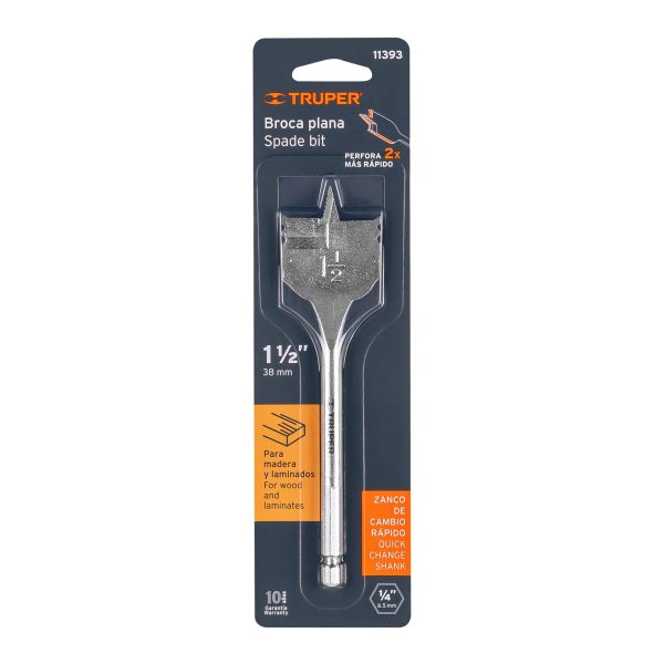 11393 - Broca plana de manita 1-1/2' para madera, Truper