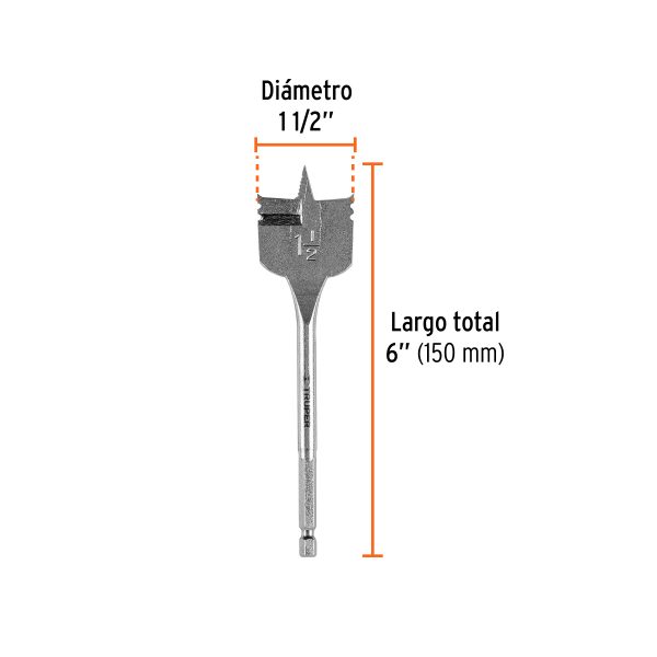 11393 - Broca plana de manita 1-1/2' para madera, Truper