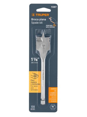 11387 - Broca plana de manita 1-1/8' para madera, Truper