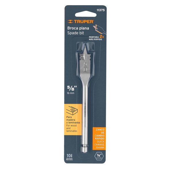 11375 - Broca plana de manita 5/8' para madera, Truper