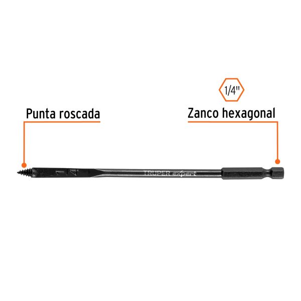 101496 - Broca plana de manita 1/4' para madera, Truper Expert