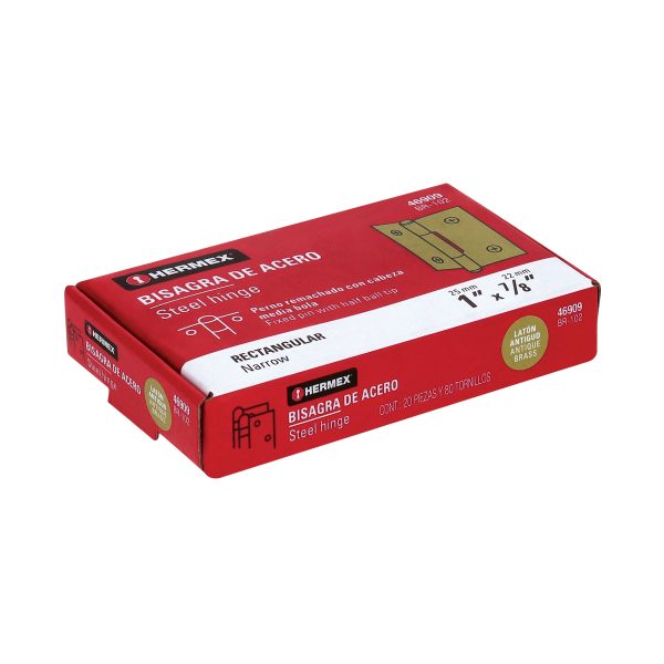 46909 - Bisagra rectangular 1' latón antiguo, HERMEX