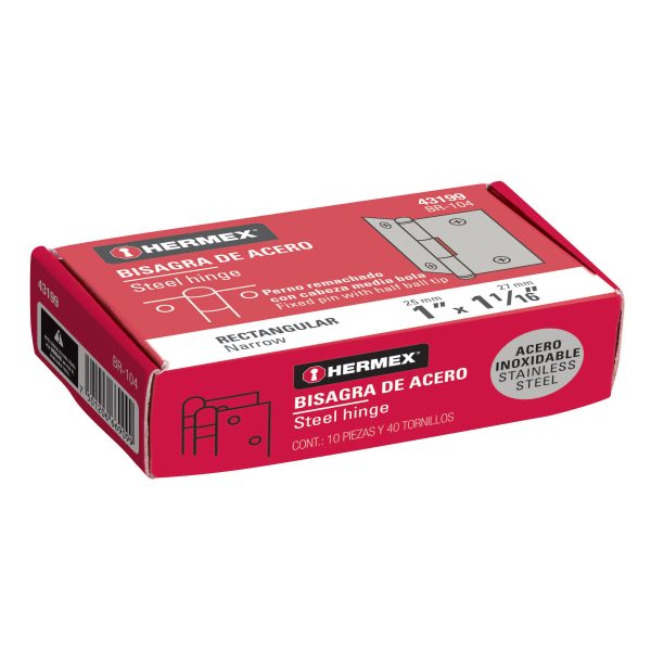 43199 - Bisagra rectangular 1' acero inoxidable, HERMEX