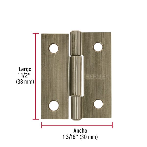 46910 - Bisagra rectangular 1-1/2' latón antiguo, HERMEX