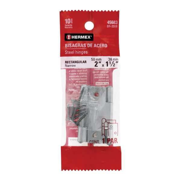 45683 - Bolsa con 2 bisagras rectangulares 2', acero pulido