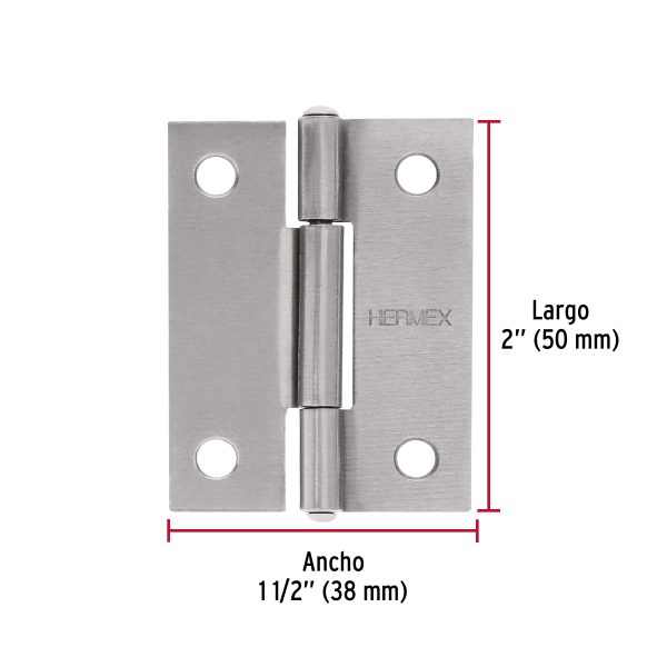 45683 - Bolsa con 2 bisagras rectangulares 2', acero pulido