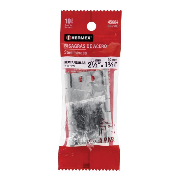 45684 - Bolsa con 2 bisagras rectangulares 2-1/2', acero pulido