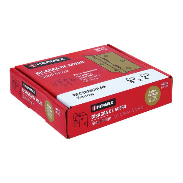 46913 - Bisagra rectangular 3' latón antiguo, HERMEX
