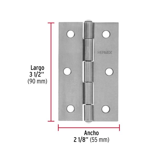 45686 - Bolsa con 2 bisagras rectangulares 3-1/2', acero pulido