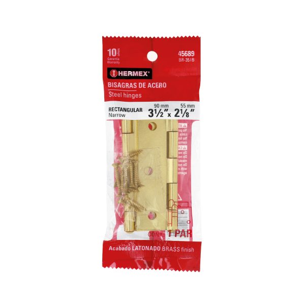 45689 - Bolsa con 2 bisagras rectangulares 3-1/2', acero latonado