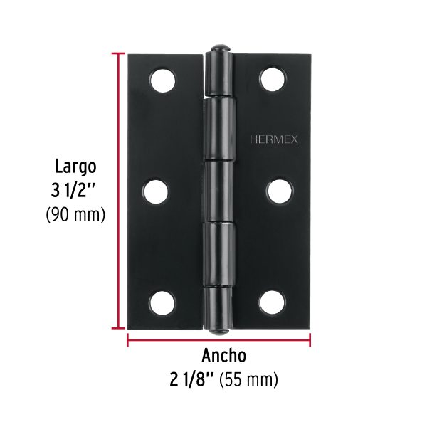 45637 - Bisagra rectangular 3-1/2' negra, HERMEX
