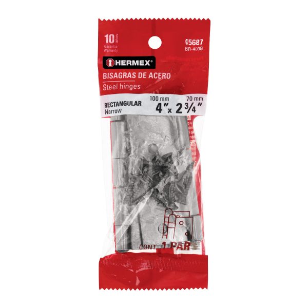 45687 - Bolsa con 2 bisagras rectangulares 4', acero pulido