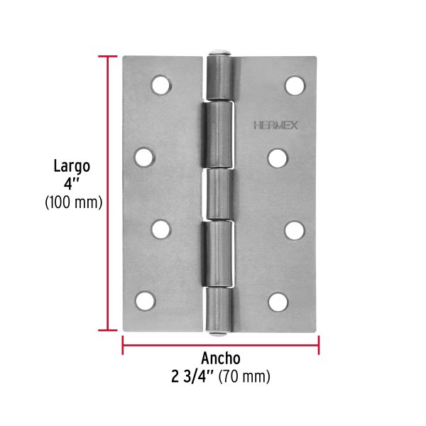 45687 - Bolsa con 2 bisagras rectangulares 4', acero pulido