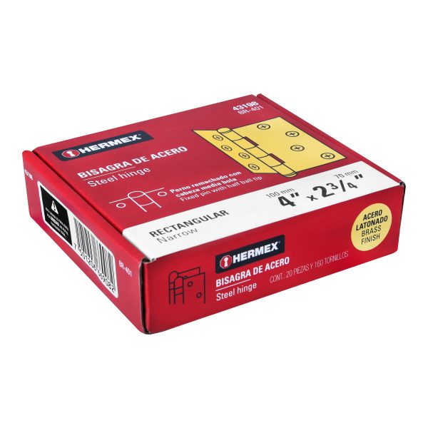 43198 - Bisagra rectangular 4' acero latonado, HERMEX