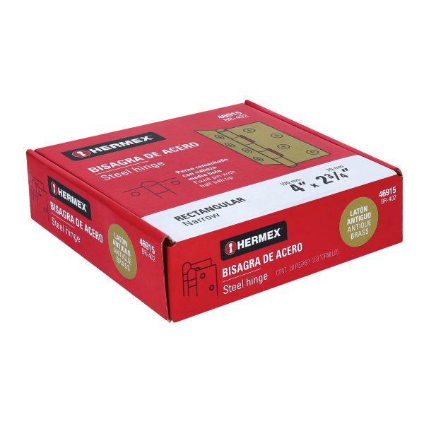 46915 - Bisagra rectangular 4' latón antiguo, HERMEX