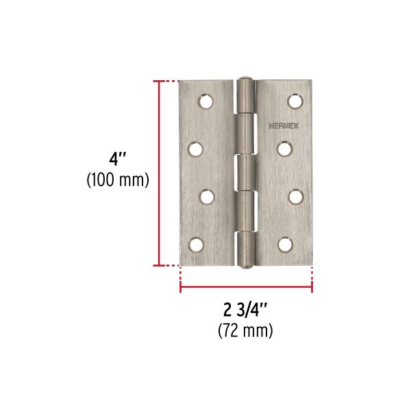43205 - Bisagra rectangular 4' acero inoxidable, HERMEX