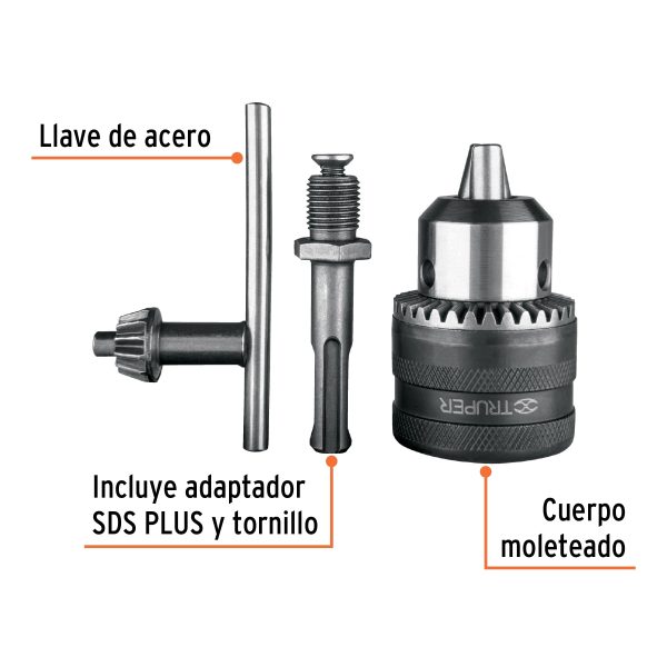 102475 - Broquero 1/2' con llave y adaptador SDS Plus, TRUPER