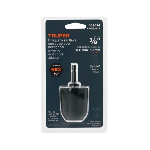 102474 - Broquero 3/8' sin llave y adaptador hexagonal 1/4', TRUPER