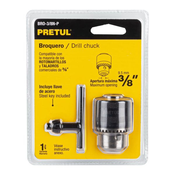 27037 - Broquero 3/8' con llave, cuerpo moleteado, PRETUL