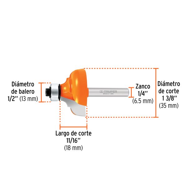 11482 - Broca para router, clásica, 1-3/8' con balero, Truper