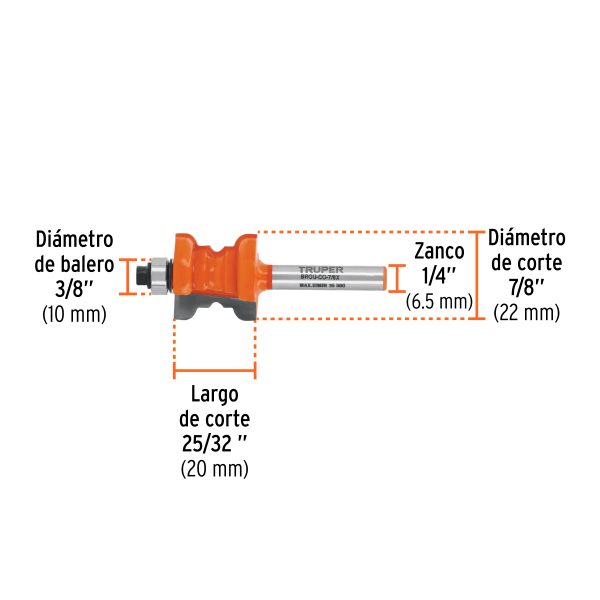 10677 - Broca para router, collarin, 7/8' con balero, Truper