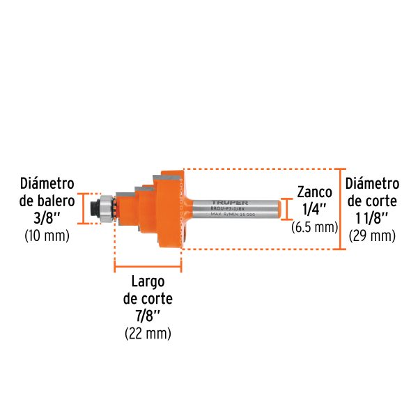 10673 - Broca para router, escalonada, 1-1/8', con balero, Truper
