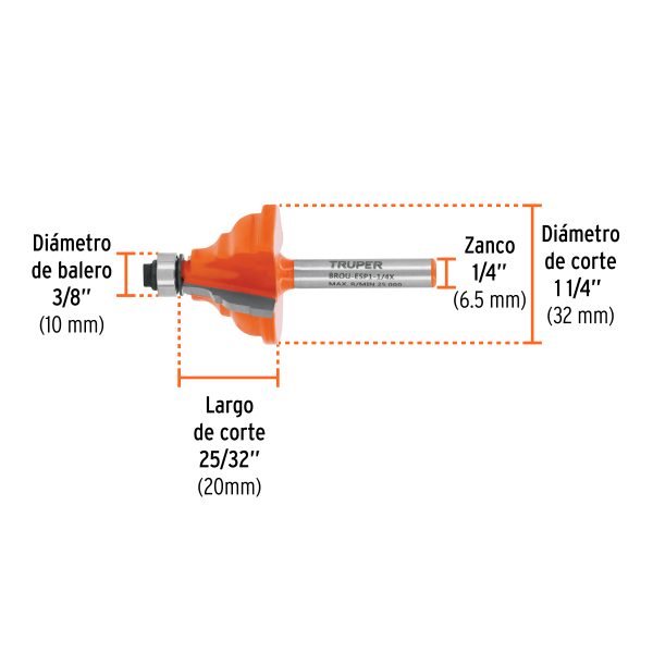 10676 - Broca para router, española, 1-1/4', con balero, Truper