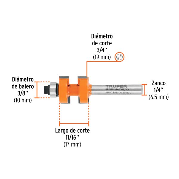 10671 - Juego de machimbrador, 3/4', con balero, Truper