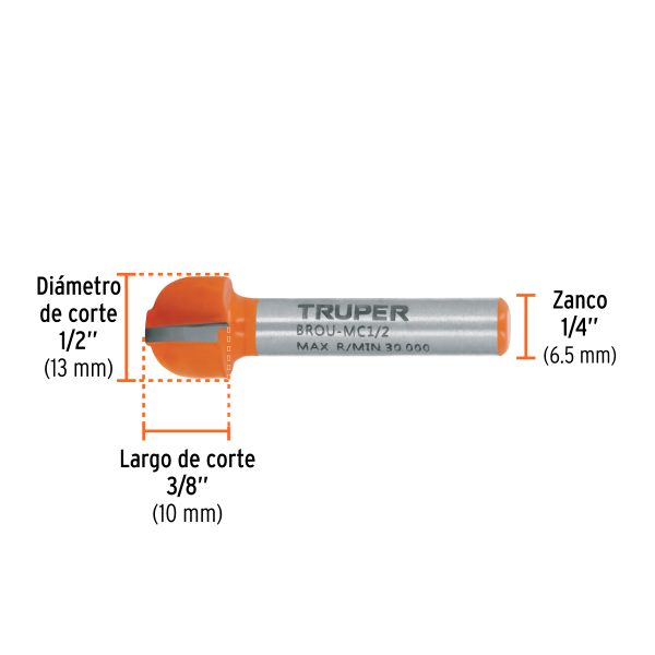 11462 - Broca para router, media caña, 1/2', Truper