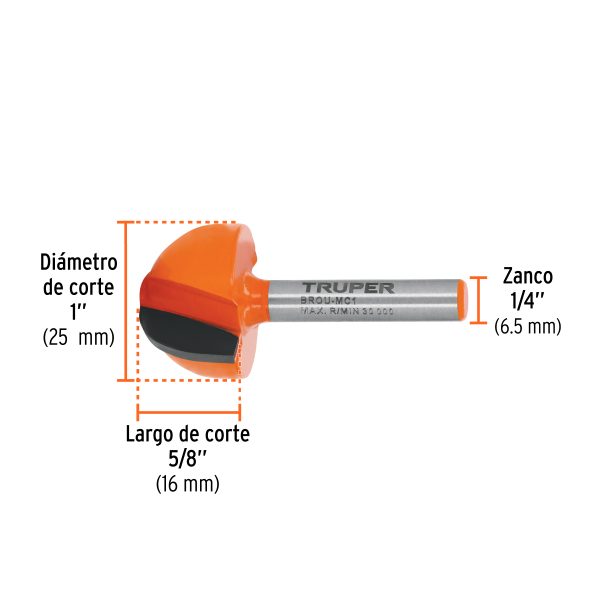 102723 - Broca para router, media caña, 1', Truper