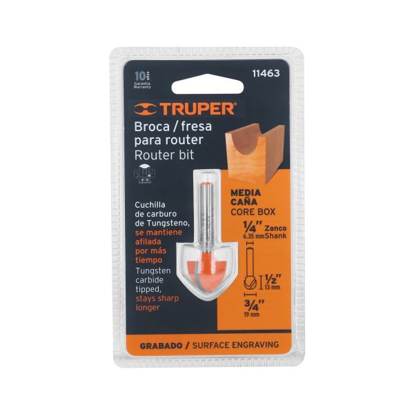 11463 - Broca para router, media caña, 3/4', Truper
