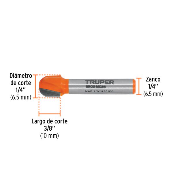 11461 - Broca para router, media caña, 3/8', Truper
