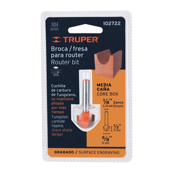 102722 - Broca para router, media caña, 5/8', Truper
