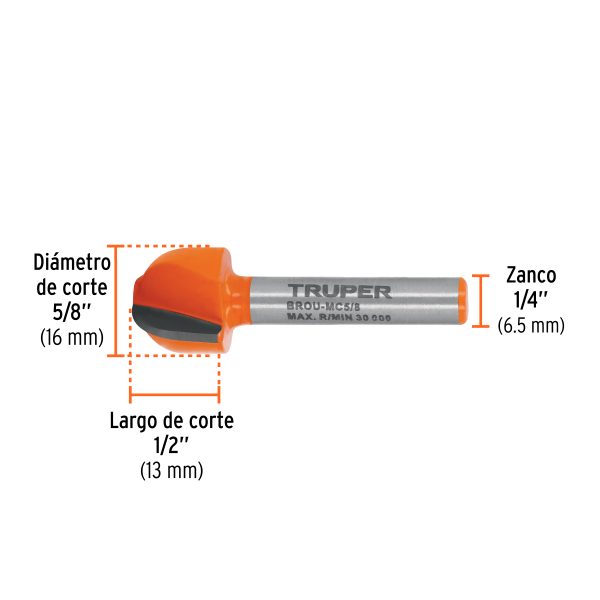 102722 - Broca para router, media caña, 5/8', Truper