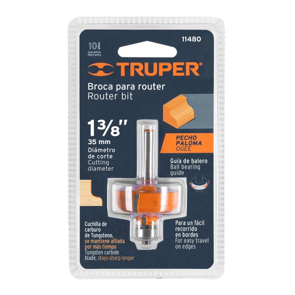 11480 - Broca para router, pecho paloma, 1-3/8' con balero, Truper