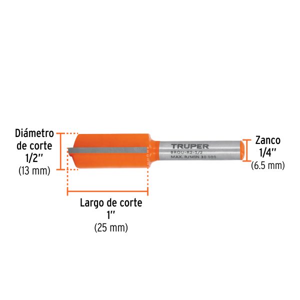 11456 - Broca para router, recta 2 filos, 1/2', Truper
