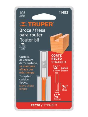 11452 - Broca para router, recta 2 filos, 1/4', mediana, Truper