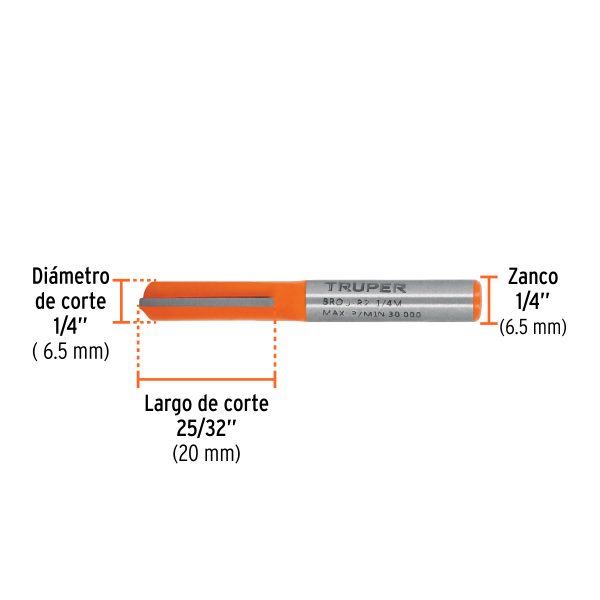 11452 - Broca para router, recta 2 filos, 1/4', mediana, Truper