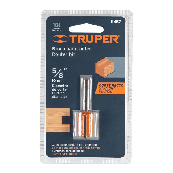 11457 - Broca para router, recta 2 filos, 5/8', Truper