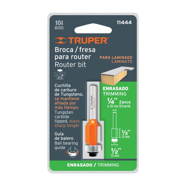 11444 - Broca para router, corte recto, 1/2' con balero, Truper