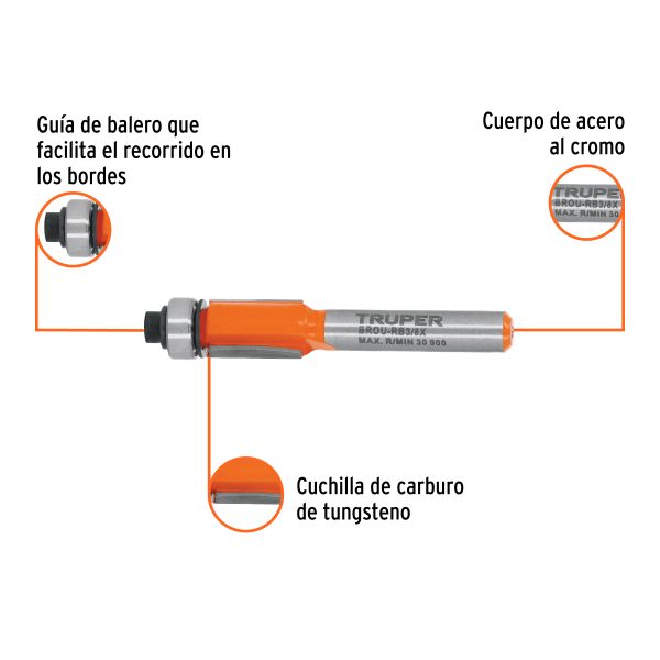 102721 - Broca para router, corte recto, 3/8' con balero, Truper
