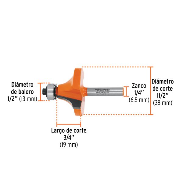 11471 - Broca para router, redondeado, 1-1/2' con balero, Truper