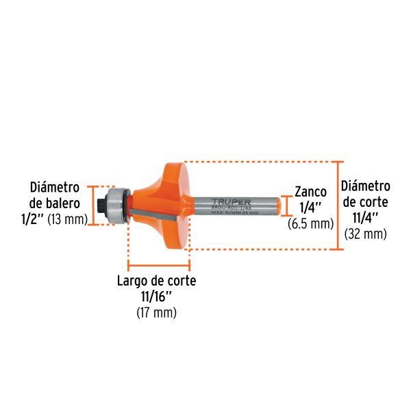 11470 - Broca para router, redondeado, 1-1/4' con balero, Truper