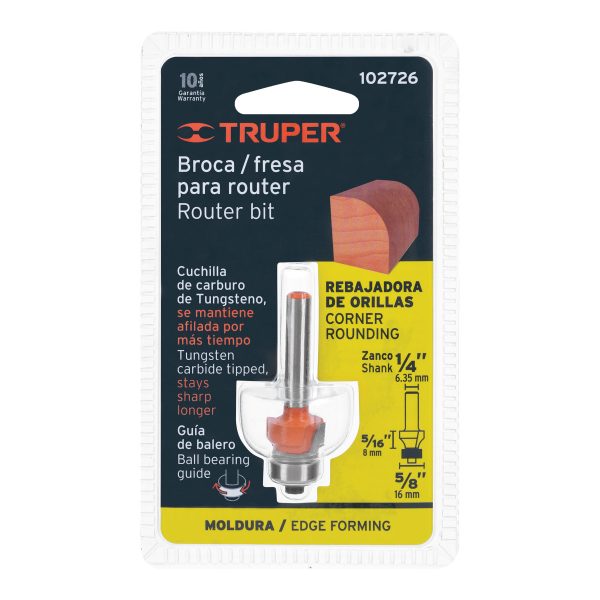 102726 - Broca para router, redondeado, 5/8' con balero, Truper