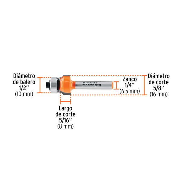 102726 - Broca para router, redondeado, 5/8' con balero, Truper